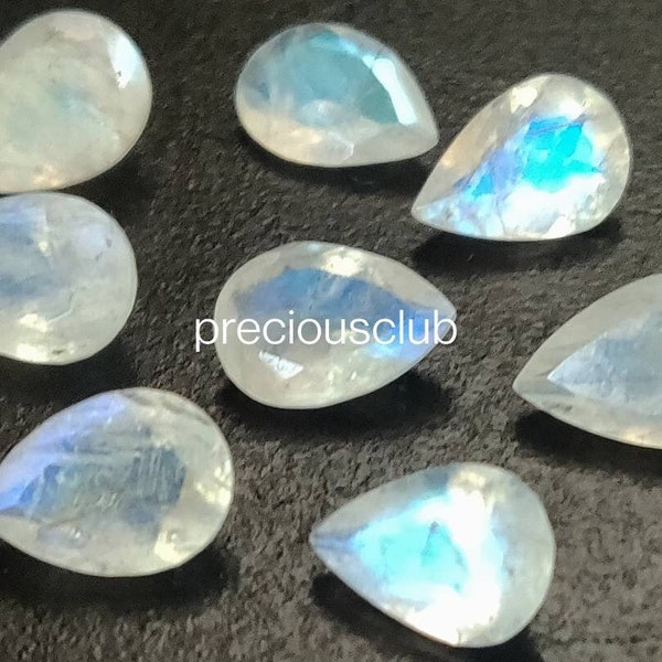 Natural Rainbow Moonstone Pear cut 4x6mm Faceted -Good Blue Flashy AA Quality