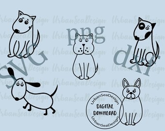 Plotterdatei Hunde, svg dxf und png mit Hunde Motiv als digitaler Download, für Vinyl Aufkleber, Französische Bulldogge, Bullterrier svg