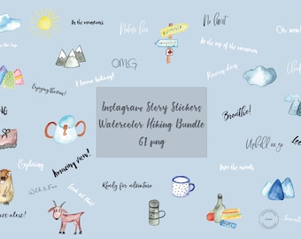 Story Sticker für Instagram, Wander Set, Hiking stories, Social Media, handgemalte Aquarell-Sticker, digitaler sofort download, Murmeltier