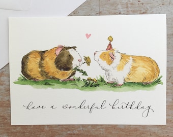 Cavia verjaardagskaart | Caviakaart | Cavia tekening | aquarelkaart | Gelukkige verjaardagskaart | Verjaardagskaart |