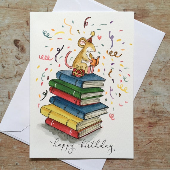 Birthday Book Card Book Lovers Bookworm Happy Birthday Card Happy Birthday  Book Card Book Birthday Card Card for Book Lovers 