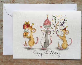 Birthday Party Card | Happy Birthday card | Birthday Parade card | Mouse birthday card | Mouse card | Card for her | Birthday card | Cupcake