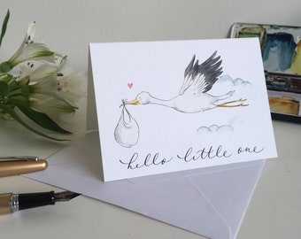 Hello little one card | new baby card | new baby | its a girl card | its a boy card | new family member | new baby | greeting card | blank