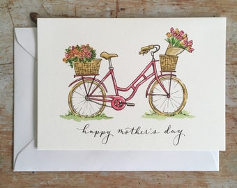 Mothers Day card | Mother's Day Greeting card | Happy Mother's Day | Card for her | Card for mum | Bike card | Bicycle and flowers card