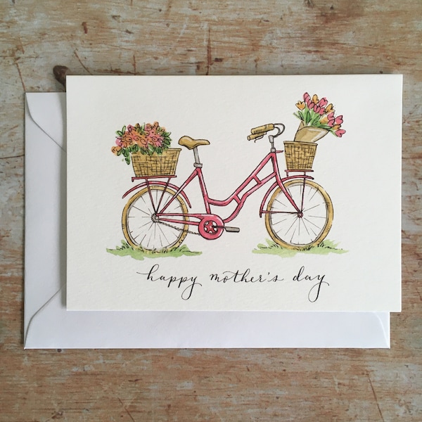 Mothers Day card | Mother's Day Greeting card | Happy Mother's Day | Card for her | Card for mum | Bike card | Bicycle and flowers card