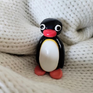 Pingu figure/collectable/figurine, pingu with hat pingu with placard, handmade penguin, miniature Pingu