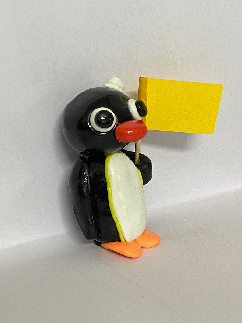 Pingu figure/collectable/figurine, pingu with hat pingu with placard, handmade penguin, miniature image 9