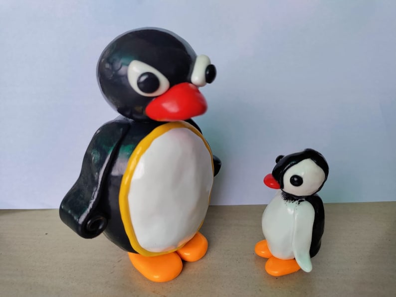 Angry Pingu and Pinga Figure Figurine Doll Toy, Handmade, Penguins, 90s ...