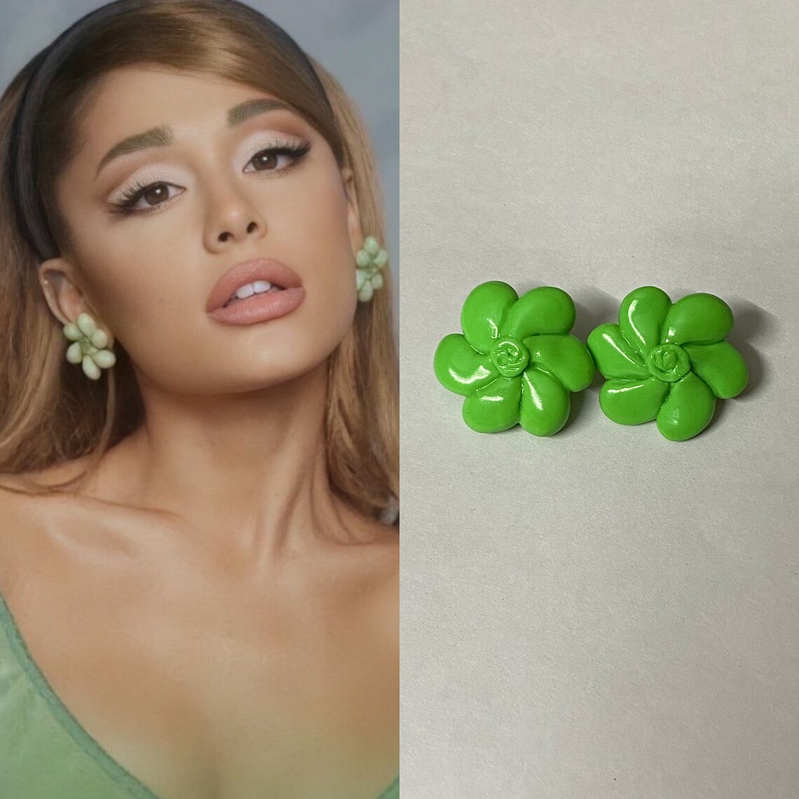 Ariana Grande Inspired Flower Earrings Studs Green Floral Etsy ariana-grande-inspired-flower-earrings-studs-green-floral-etsy