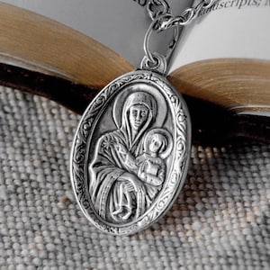 Orthodox Theotokos Virgin Mary Jewelry Silver Icon Pendant Necklace