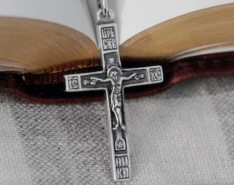 Sterling Silver Orthodox Mens Pectoral Cross Necklace - Jewelry Men Orthodox Pendant Silver Crucifix