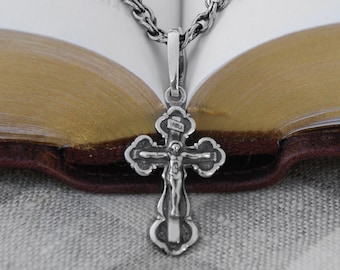 Orthodox Cross Crucifix Pendant Necklace - 925 Silver Greek Orthodox Cross for Women