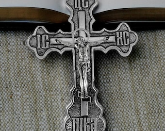 Extra Large Pectoral Clergy Orthodox Crucifix Cross Necklace - Silver Heavy Pectoral Priest Bishops Cross