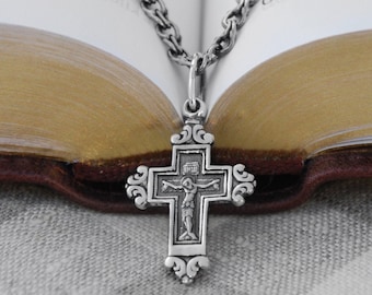 Orthodox Greek Jewelry Cross Necklace Silver Crucifix - Cross Pendant for Women or Men