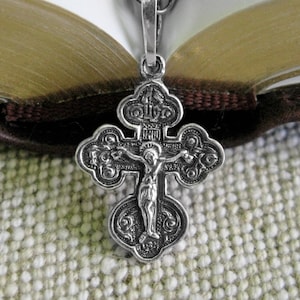 Kids Dainty Orthodox Silver Crucifix Cross Necklace - Boys Small Greek Cross Necklace Pendant - Tiny Jewellery Jesus Cross for Women