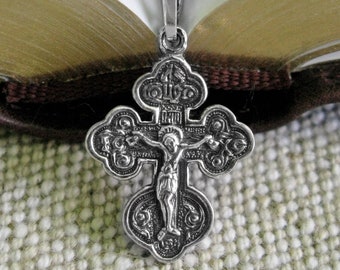 Kids Dainty Orthodox Silver Crucifix Cross Necklace - Boys Small Greek Cross Necklace Pendant - Tiny Jewellery Jesus Cross for Women