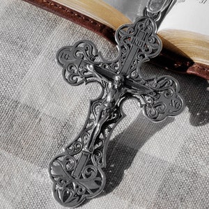 Large Pectoral Greek Orthodox Priest Silver Cross Necklace - Big Crucifix Orthodox Cross Necklace