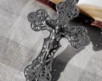 Large Pectoral Greek Orthodox Priest Silver Cross Necklace - Big Crucifix Orthodox Cross Necklace