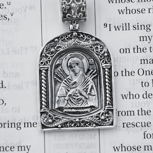 Silver Saint Virgin Mother Mary Pendant Necklace - Orthodox Jewelry Religious Necklace with Virgin Mary - Christian Mother Mary Icon