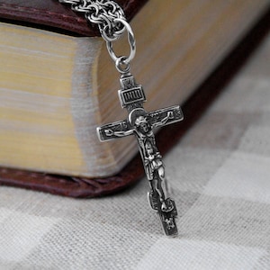 Greek Orthodox Silver Crucifix Cross Necklace for Men or Women - Silver Crucifix Pendant Necklace