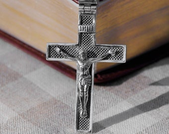 Men Large Orthodox Cross Necklace Crucifix Pendant – 925 Sterling Silver Large Mens Cross Necklace