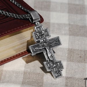 Large Orthodox Cross Necklace Pendant Crucifix - Mens Big Heavy Greek Cross