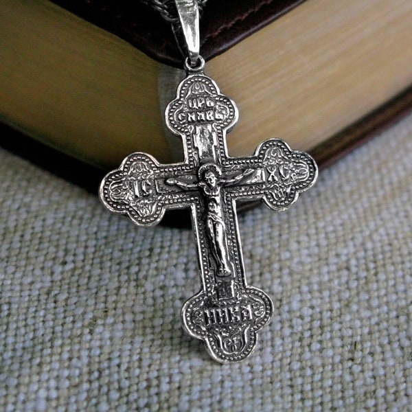 Collier croix grecque orthodoxe pour homme, pendentif crucifix, argent 925 grande croix pendentif homme