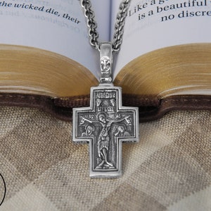 Silver Greek Jesus Crucifix Cross Necklace Men Pendant - Orthodox Cross with Virgin Mary - Virgin Mary Crucifix Cross pendant