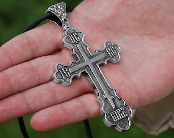 Extra Large Pectoral Orthodox Priest Cross Necklace - Clergy Silver Large Heavy Pectoral Priest Cross