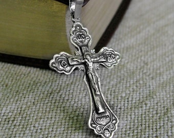 Men Orthodox Pectoral Large Cross Necklace - 925 Silver Pectoral Cross for Men