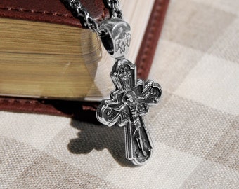 Hübsche silber Kreuz Halskette Kruzifix Männer Anhänger - St Michael Erzengel Mens Cross