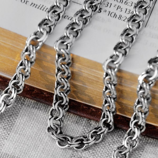 Bismarck Garibaldi Sterling Silver Chain Necklace - Mens Oxidized Silver Chains - Male Silver Necklace for Men