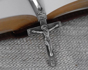 925 Silver Pectoral Orthodox Cross Necklace Crucifix Pendant for Men and Women at SilverCrossStore