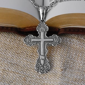 Orthodox Cross Necklace Eastern European Eight Pointed Mens Jewelry Pendant - Men Eight-Pointed Europe Orthodox 925 Silver Cross Necklace