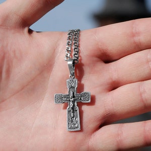 Large Orthodox Silver Crucifix Cross Necklace Men Pendant - Sterling Silver Jesus Christ Crucifix for Men