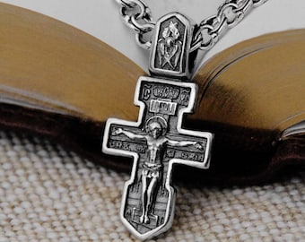 925 Silver Kids Orthodox Baptism Pectoral Cross Necklace - Kids Pectoral Silver Cross Orthodox Necklace