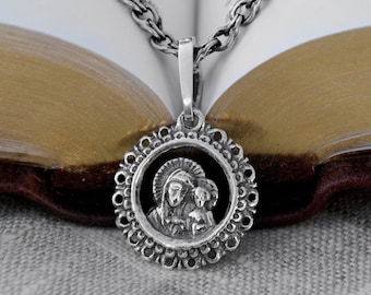 Orthodox and Catholic Religious Virgin Mother Mary Jewelry Pendant Necklace - Saint Jewelry Necklace Mother Mary Jewelry Silver Pendant