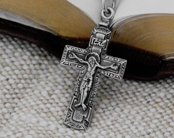 Kids Orthodox Cross Necklace Silver Pectoral Crucifix - Kids Orthodox Crucifix Pectoral Cross Necklace