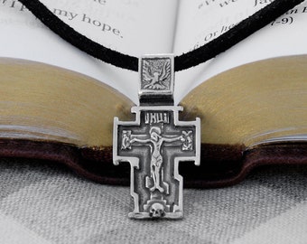 Greek Orthodox Necklace Crucifix Pendant Silver Baptism Cross - Sterling Crucifix Pendants for Women or Boy