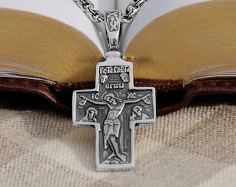 Silver Greek Jesus Crucifix Cross Necklace Men Pendant - Greek Orthodox Cross Woman Crucifix Pendant