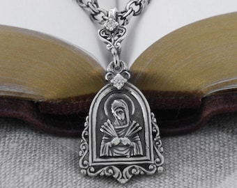 Virgin Mary Necklace Icon Pendant Orthodox Saint Mother -  Jewelry Softener of Evil Hearts Christian Pendant for Women