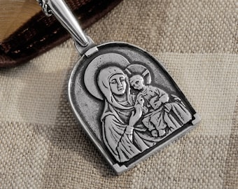 Virgin Mary Jewelry Christian Pendant Necklace - Orthodox Prayer Pendant Sterling Silver - Religious Saint Virgin Mary Necklace