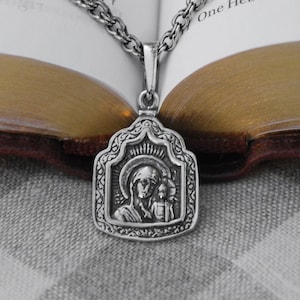 Orthodox Mother Mary Silver Jewelry Pendant Necklace Saint Virgin Icon - Christian Religious Jewelry
