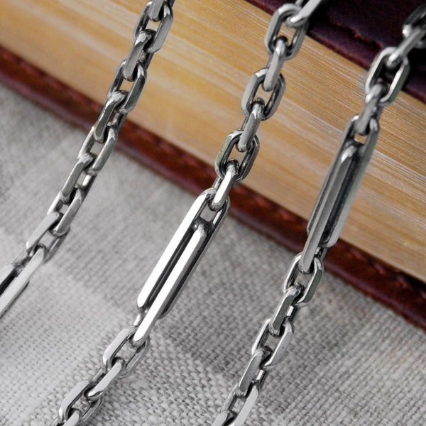 925 Silver Anchor Chain Mens Viking Oxidized Necklace - Men Mariner Anchor Link Silver Chain Necklace