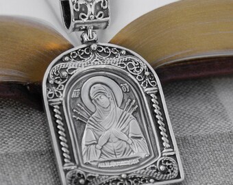 Silver Saint Virgin Mother Mary Pendant Necklace - Orthodox Jewelry Religious Necklace with Virgin Mary - Christian Mother Mary Icon