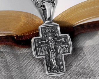 Silver Pectoral Orthodox Cross Necklace Crucifix for Men - Jesus On Cross Men Orthodox Silver Crucifix Necklace