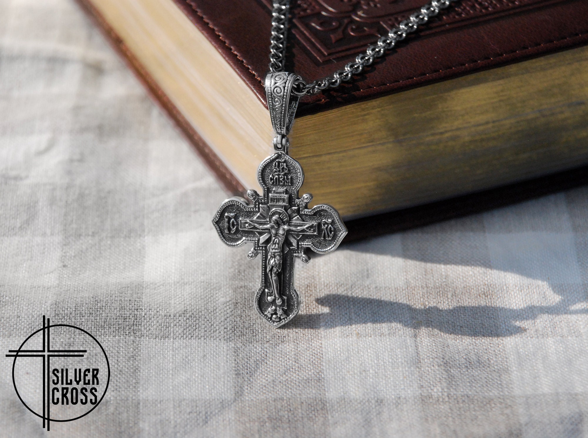 Large Orthodox Silver Crucifix Cross Necklace Pendant for Men - Mens ...