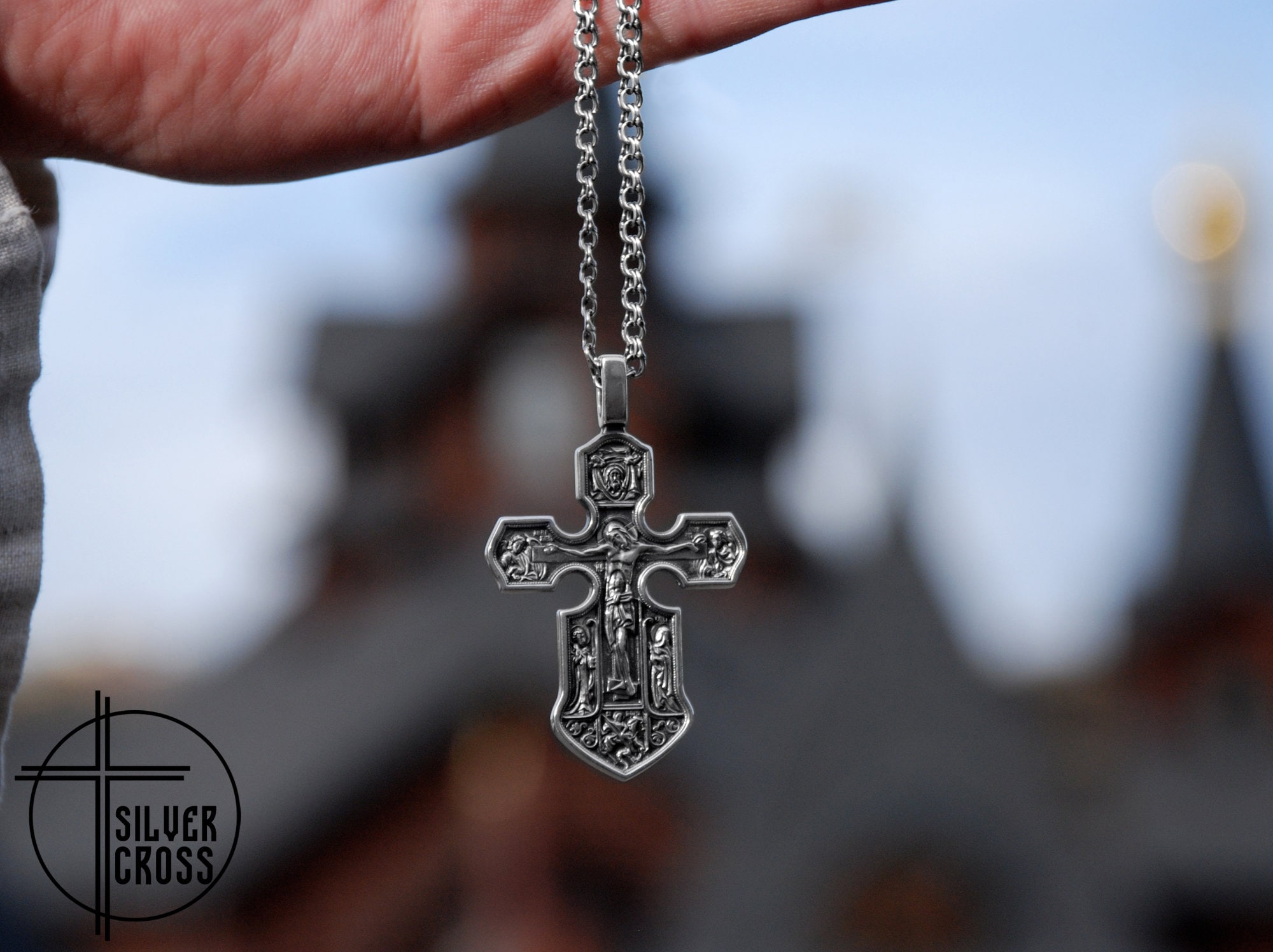Large Orthodox Men Silver Cross Necklace Mens Sterling Etsy