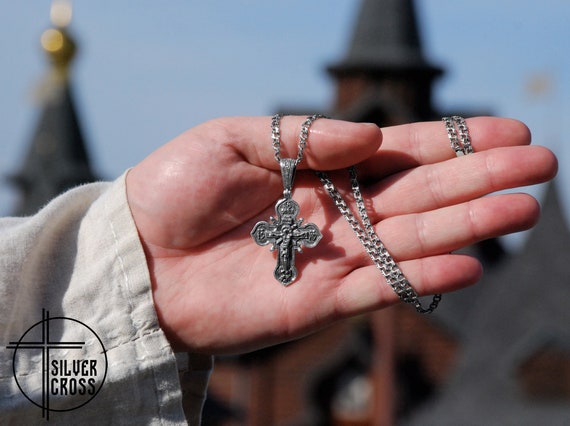 Large Orthodox Silver Crucifix Cross Necklace Pendant for Men - Etsy