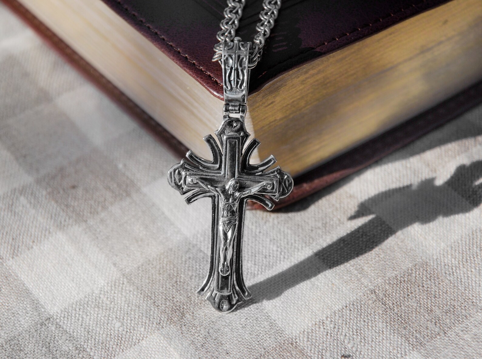 Large Orthodox Men Silver Crucifix Cross Necklace – 925 Large Sterling ...